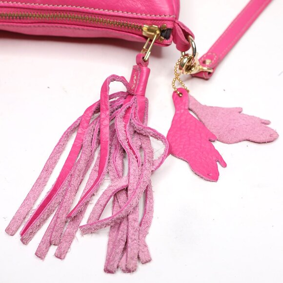 Roots Canada Small Leather Shoulder Bag Pink Pebble Crossbody Tassel Detail - Picture 11 of 12
